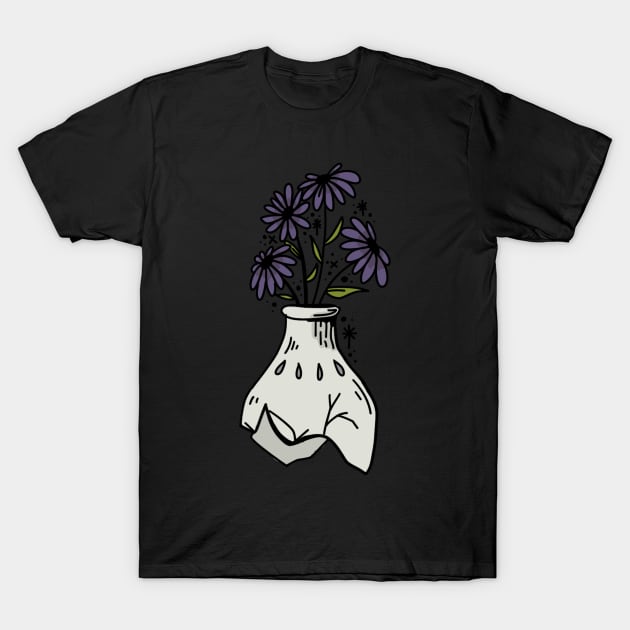 Dark Purple Flowers in Broken Vase T-Shirt by bwakey77